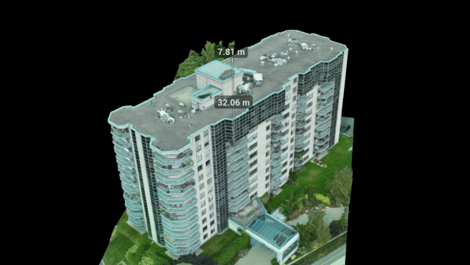 A 3D model wireframe of a building structure